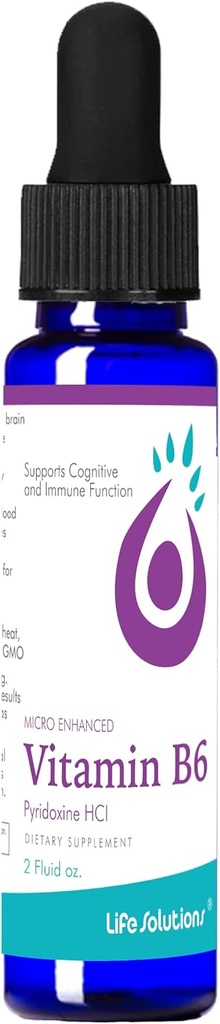 Solutions de vie Vitamine B6 Pyridoxine HCI - B Vitamines Supplément, B6 Vitamines 25mg,- Supplément B6 essentiel pour le métabolisme, l'énergie et le système nerveux 2oz