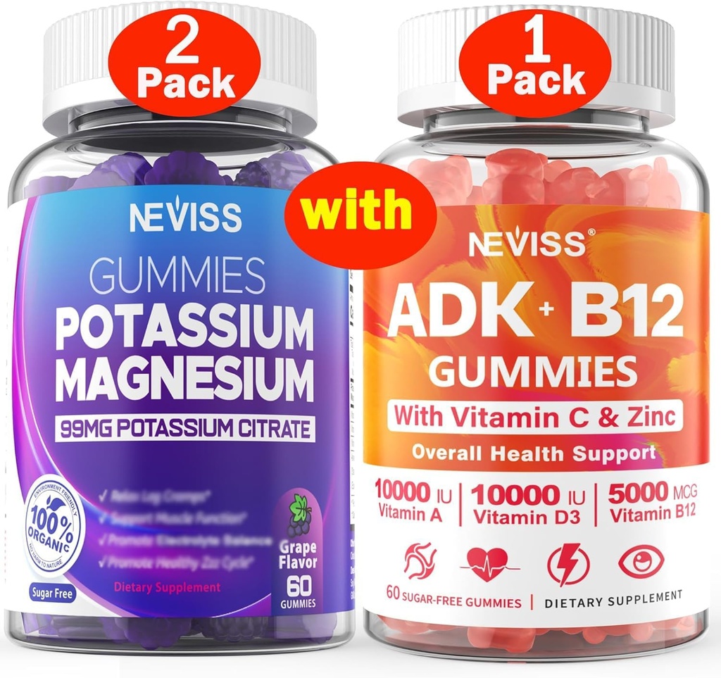 2paquet de magnésium potassique + 1paquet de vitamine ADK avec des gommes B12