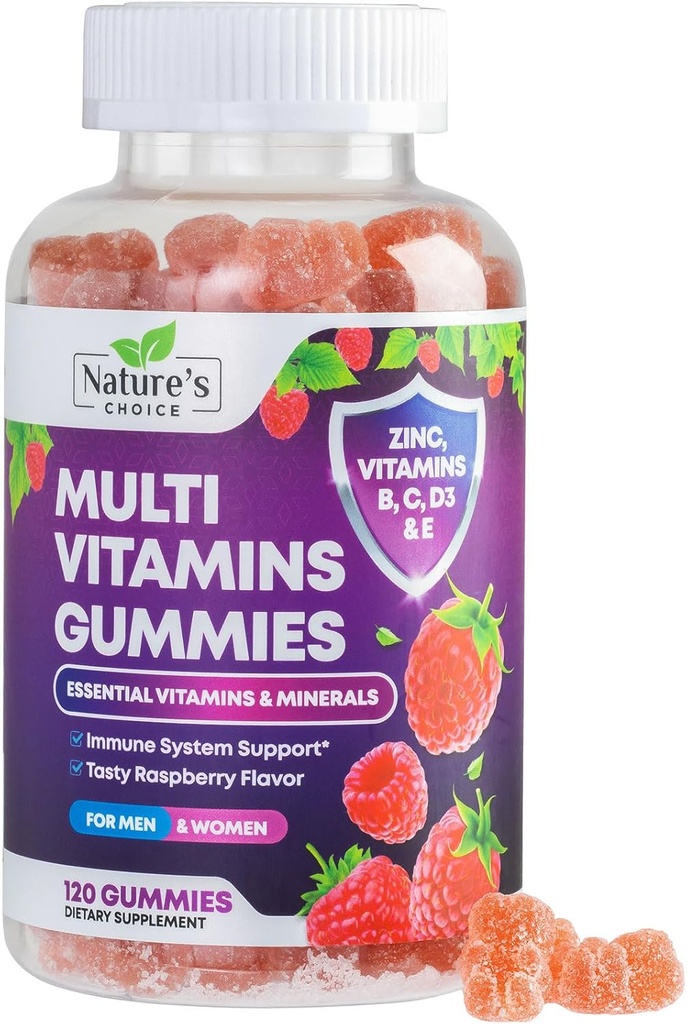 Gummies multivitamines avec des vitamines A, C, D, E, B12, Zinc - Vitamines et minéraux gommy pour adultes quotidiens pour les femmes et les hommes, Supplément de multivitamines gommy de soutien immunitaire, Multivitamine pour adultes - 120 Gummies