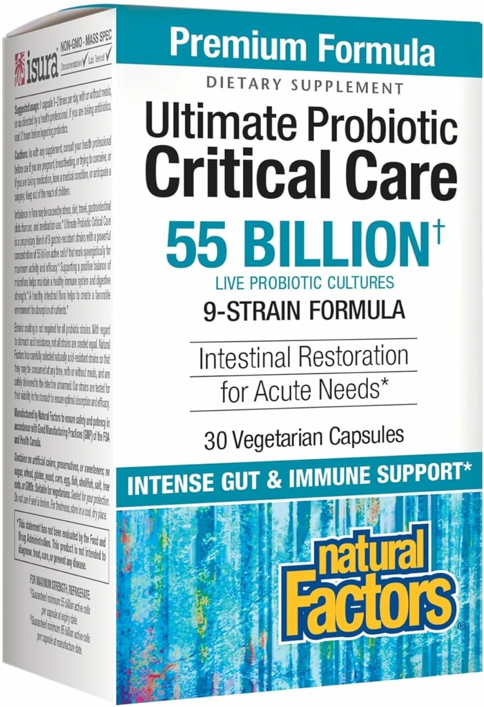 Facteurs naturels Ultimate probiotique soins critiques, soutient la restauration intestinale, 9 souches, 100 milliards UFC