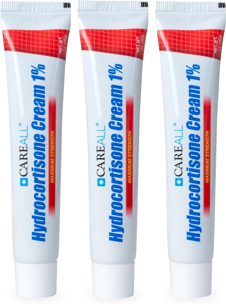 CareAll Hydrocortisone 1%, 1oz Tube (paquet de 3), Crème anti-démangeaison maximale, Soulagement des démangeaisons et rougeurs de Bug Bites, Eczema, Psoriasis, Poison Ivy, Chêne et Sumac