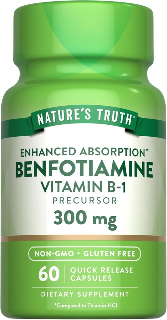 Nature's Truth Benfotiamine | 300mg | 60 Count | Non-GMO and Gluten Free Supplement | Vitamin B1 Precursor