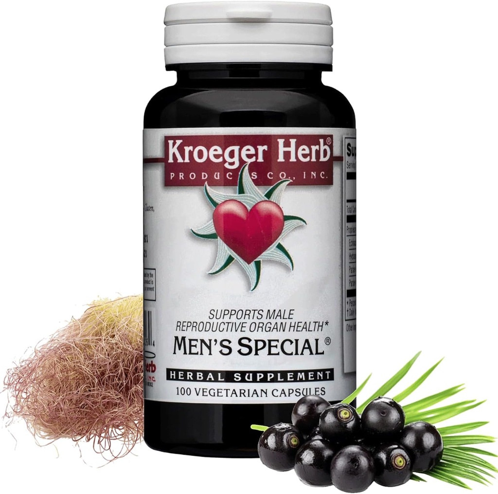 Kroeger Herb Products, Hommes Spécialement, Supplément Prostate Support pour hommes avec Saw Palmetto, Black Walnut & Cornsilk.