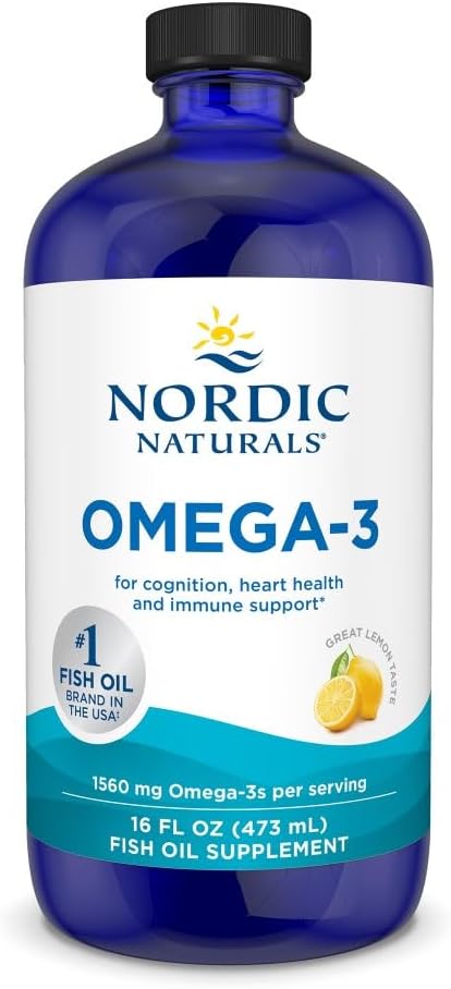 Nordic Naturals Omega-3, Saveur de citron - 16 oz - 1560 mg Omega-3 - Huile de poisson - EPA & DHA - Soutien immunitaire, santé cérébrale et cardiaque, bien-être optimal - Non-OGM - 96 portions