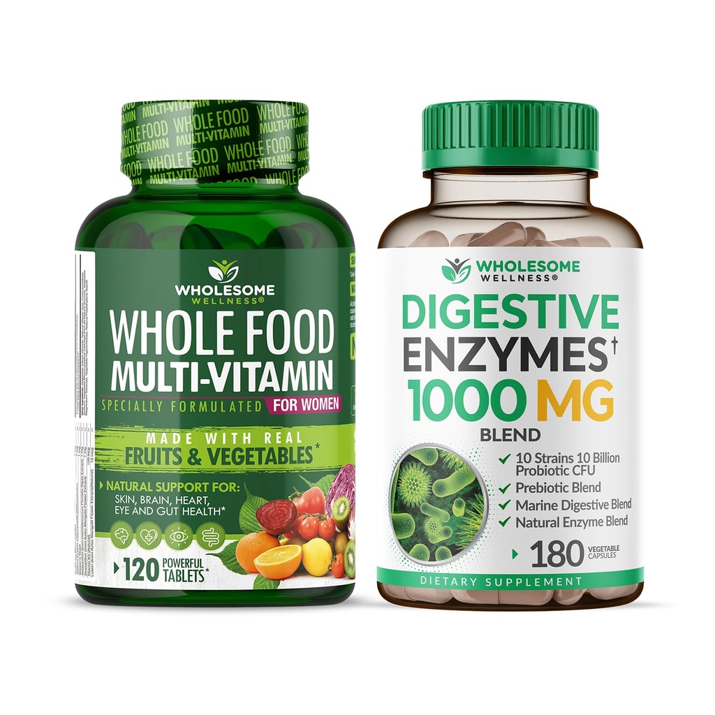Bien-être sain Multivitamine alimentaire pour les femmes - Multivitamines naturelles, minéraux, extraits organiques Enzymes digestifs 1000MG