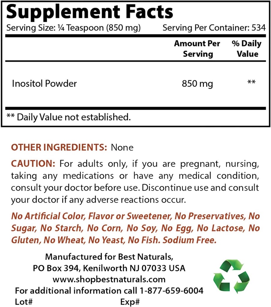 Meilleure poudre d'inositol naturel 1 Lb et glycinate de magnésium 425 mg