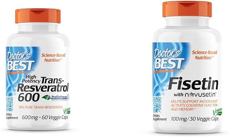 Doctor's BEST Trans-Resveratrol 600 mg 60 Count & Fisetin with Novusetin 100 mg 30 Count