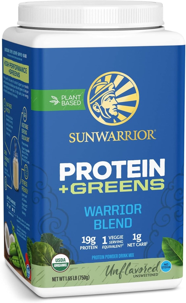 Sunwarrior Warrior Blend Protein Greens Powder Drink Mix (en anglais seulement) BCAA Plant Based Organic chanvre Seed Vegan Gluten Free Non-GMO Low Carb Protein Powder (en anglais seulement)