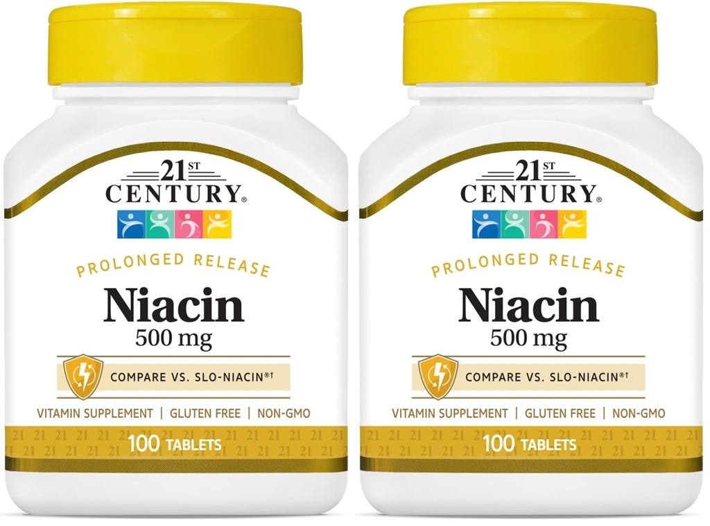 Niacine du 21e siècle 500 mg Comprimés à libération prolongée, 100 comtes (27474) (paquet de 2)