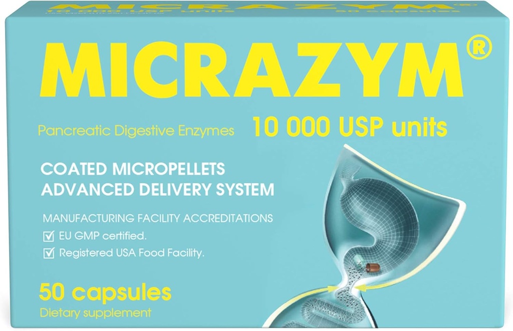 AVVA Pharmа Enzymes pancréatiques - 10 000 USP Enzymes Pancréatiques efficaces - Enzymes digestifs pour la digestion - 50 Capsules à action rapide avec Amylase, Lipase et Protase