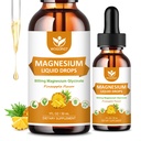 Glycinat de magnésium gouttes liquides avec Citrate et Taurate - Cognition, Muscle et Focus, Complément complexe de magnésium liquide avec vitamine D3, GABA, L-théanine, Arôme d'ananas - 1 Fl Oz (2 Pack)