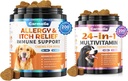 Chien Allergie Chews + Carmelie 24 en 1 Chien Multivitamine Chewable - 400 Treats - Saisonnier Allergie Relief + Vitamines de chien pour la hanche et les articulations, la peau et le manteau, la santé immunitaire (Chicken Flavor)
