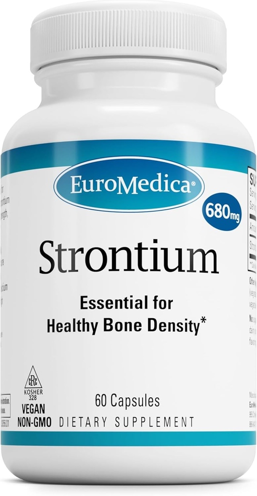 EuroMedica Strontium - Supplément de soutien à la santé et à la force des os - Supplément alimentaire avec capsules véganes - Supplément santé avec citrate de strontium pour absorption supérieure - 60 capsules
