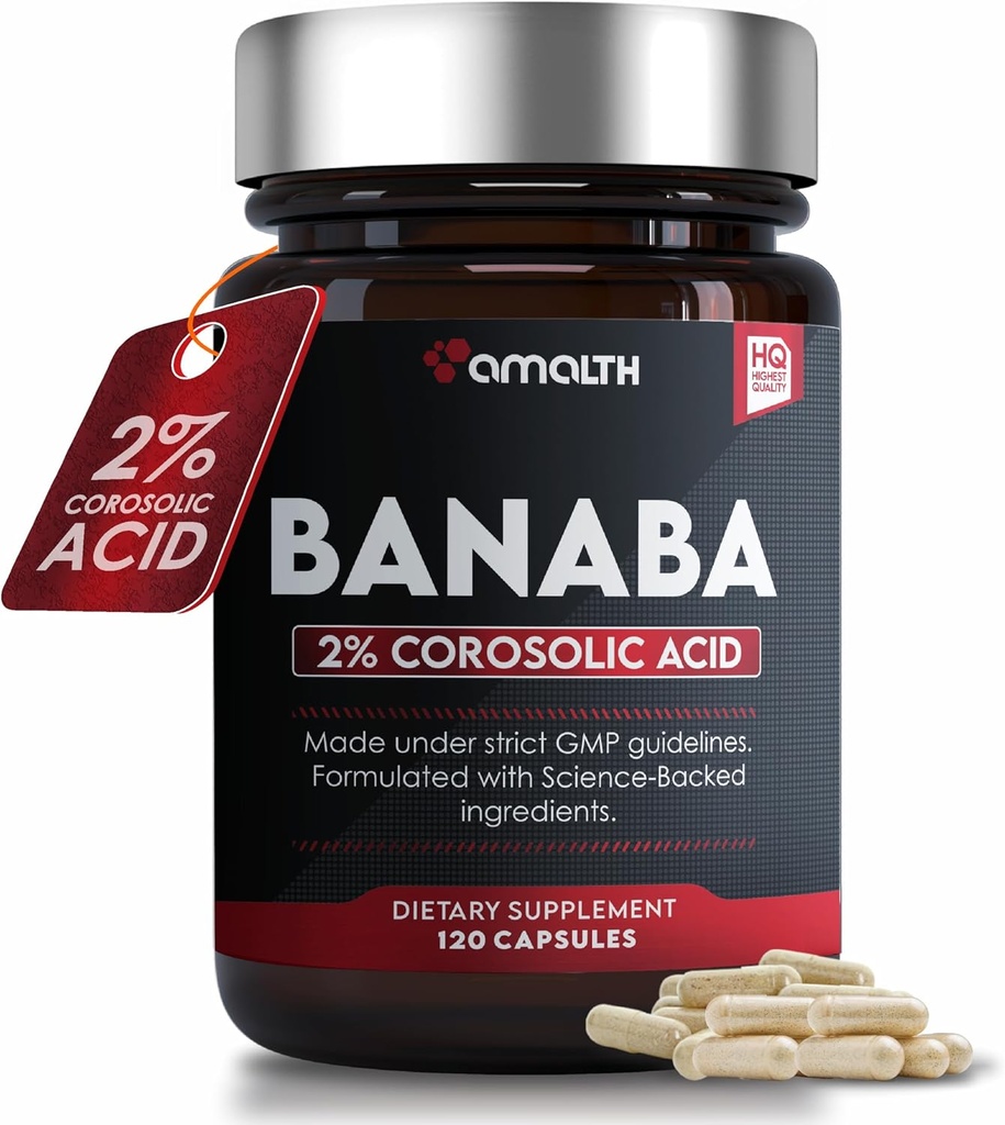 AMALTH Banaba Leaf Extract Capsules 500 mg, 2% Acide corosolique (extrait concentré)