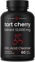 Capsules d'extrait de cerise de tart biologique 12 000mg - Fabriquées à partir de concentré de cerise de tart de Montmorency, de graines de céleri et de bilberry - Nettoyage de l'acide urique et soutien articulaire - Capsules végétaliennes