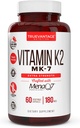 Vitamine k2 MK-7 Supplément 180mcg -Vitamine K2 soutient la santé des os et du coeur pour l'absorption de calcium cardiovasculaire des artères- 60 Captures végétales faciles à avaler de MenaQ7 K2 MK7