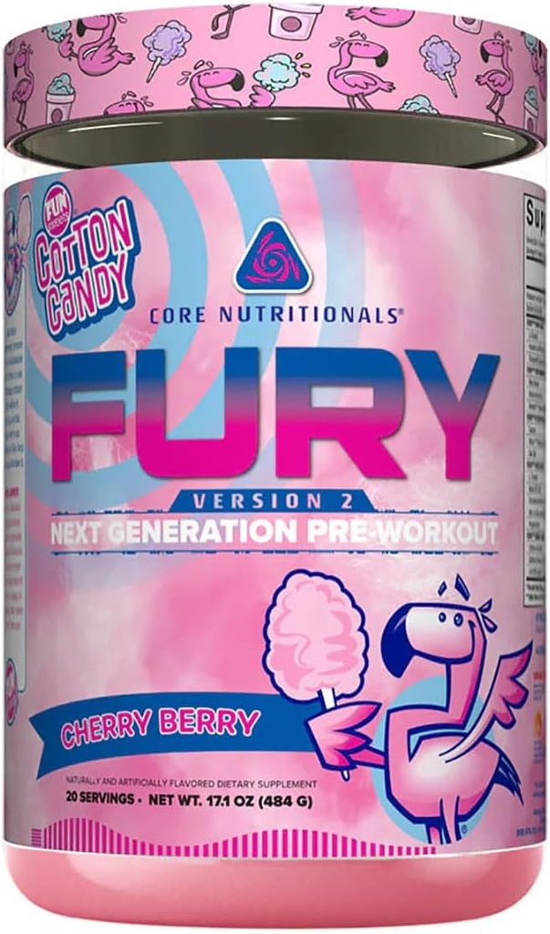Nutritionnel de base Fury V2 : Poudre de pré-essai pour maximiser les performances dans la caféine W/Zum-XR®, la L-CItruline et le GPC Alpha (40 scoops) (Fun SweetsTM Cerise Berry)