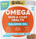 Omega 3 Traités d'huile de poisson de l'Alaska pour chiens (180 Ct) - peau sèche et distillée + allergie - Manteaux brillants - EPA&DHA Acides gras - Huile naturelle de saumon Mâche - Poulet Turquie