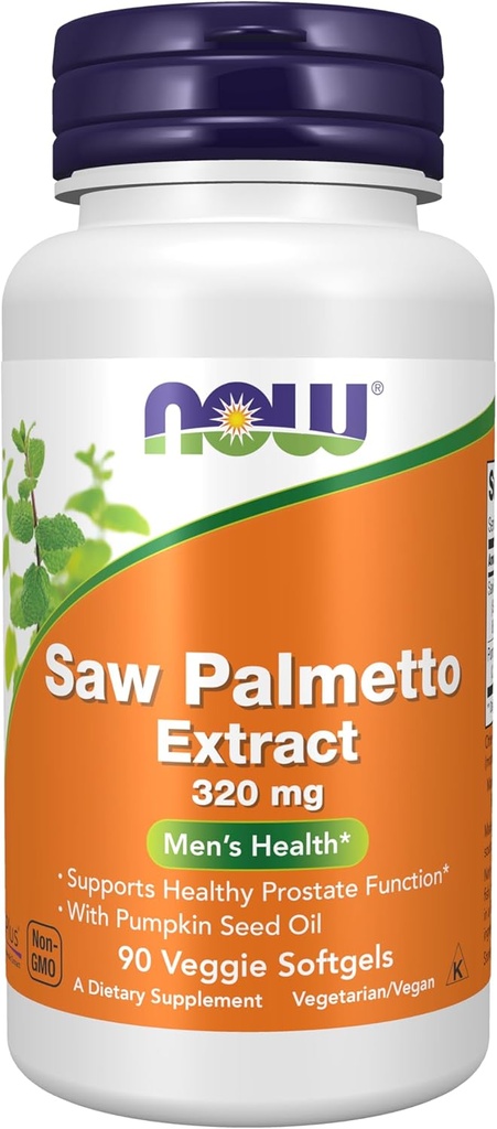 MAINTENANT Suppléments, Saw Palmetto Extract 320 mg avec huile de graines de citrouille, santé des hommes*, 90 softgels veg