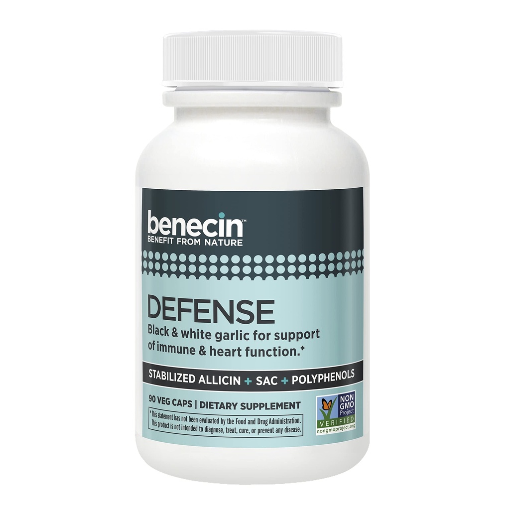 Benecin Defense 1500 mcg Allicine stabilisée par capsule , plus de quantités élevées de SAC et de polyphénols de l'ail noir , Support puissant de la fonction immunitaire et cardiaque (90 comte, 90, comte)