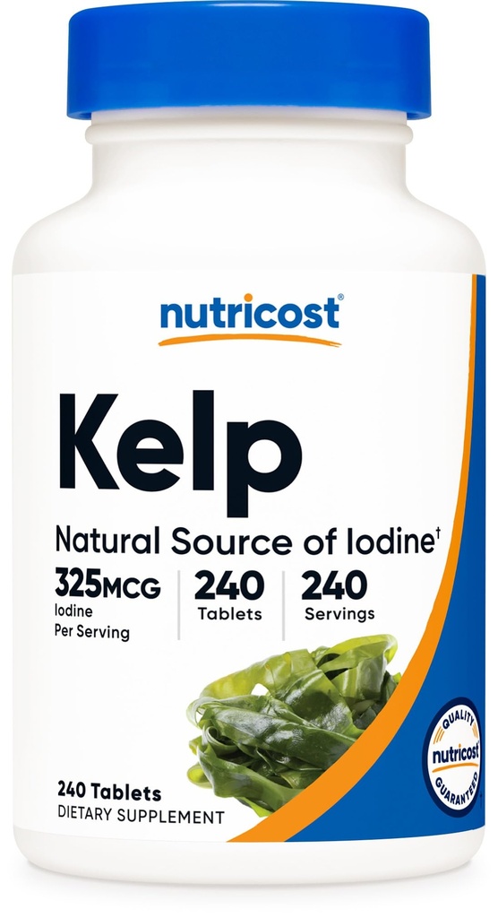 Tablettes de Kelp Nutricost, 325mcg d'iode, 240 comprimés - non-OGM, sans gluten