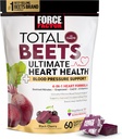 FORCE FACTOR Total Beets Heart Health Chews for Blood Pressure Support, with Beetroot Powder, CoQ10, B Vitamines et extrait de graines de raisin pour le flux sanguin et l'énergie, Cerise noire, 60 Chews doux