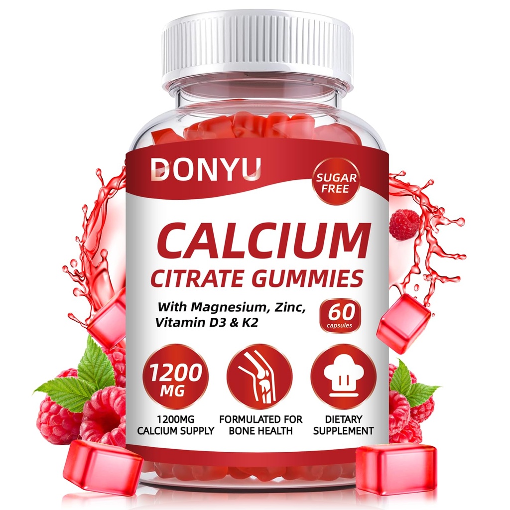 Citrate de calcium 1200mg Gummées avec vitamine D3: avec calcium Magnésium Zinc Vitamine D3 K2 pour Immune musculaire osseuse - Absorption ultime Supplément de calcium pour les femmes et les hommes, sans sucre