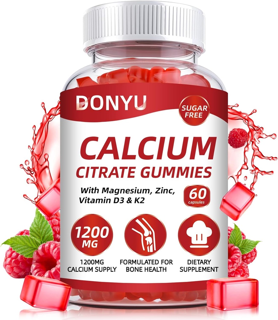 Citrate de calcium 1200mg Gummées avec vitamine D3: avec calcium Magnésium Zinc Vitamine D3 K2 pour Immune musculaire osseuse - Absorption ultime Supplément de calcium pour les femmes et les hommes, sans sucre