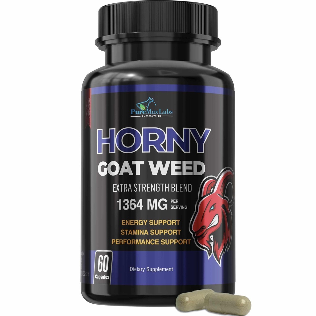 Horny Goat Weed Extra Strength - avec Maca, L-Arginine, Ginseng - Boost Desire, Performance, Stamine, Énergie, Formule non-OGM, 60 Capsules