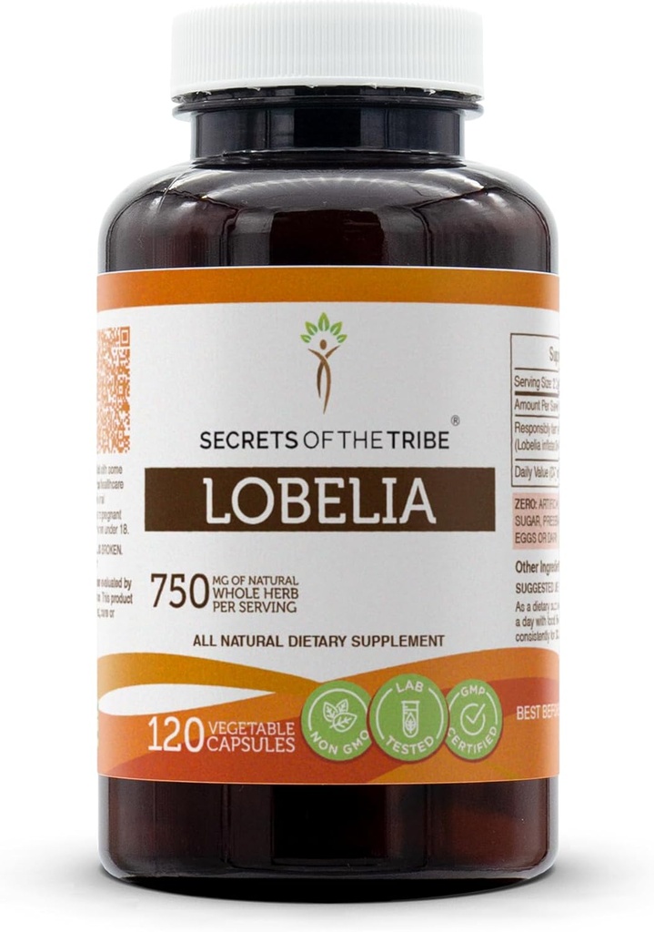 Lobelia 120 Capsules, faites avec des capsules végétales et Lobelia Inflata Lobelia d'élevage responsable Réduire le désir de fumer (120 Capsules)