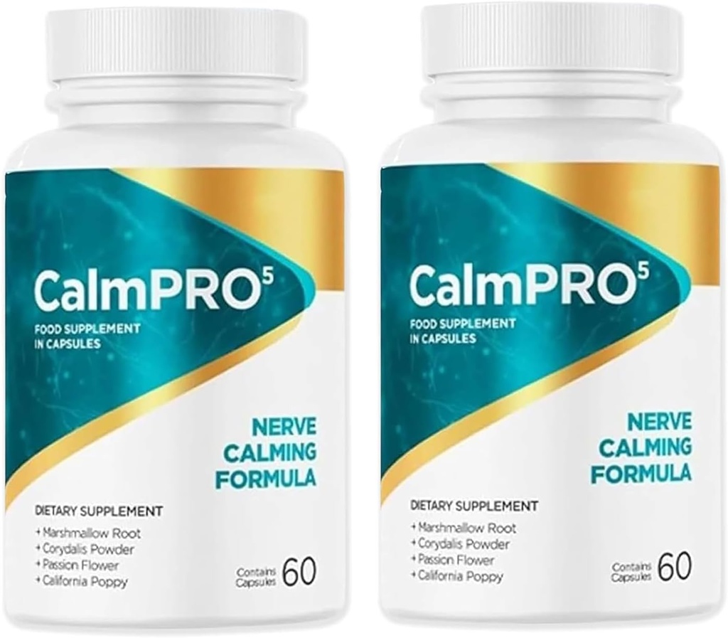 2 Packs Calmpro5, Capsules Nerve de Calmpro5, 2025 Mise à niveau Calmpro5 Nerve Calmant Formule Capsules, Pas de conservateurs artificiels, Pas de lait (2 bouteilles)