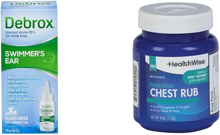 Les gouttes d'oreille de Debrox Swimmer, 1 Fl Oz et HealthWise, 4 oz. Ensemble