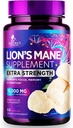 Lions Mane Mushroom Capsules 10,000mg - Lion’s Mane Supplement Capsules for Memory and Focus Support, Brain, Immune Health Support, Vegan, Bottled in USA, Lions Mane Mushroom Powder Extract, 60 Count