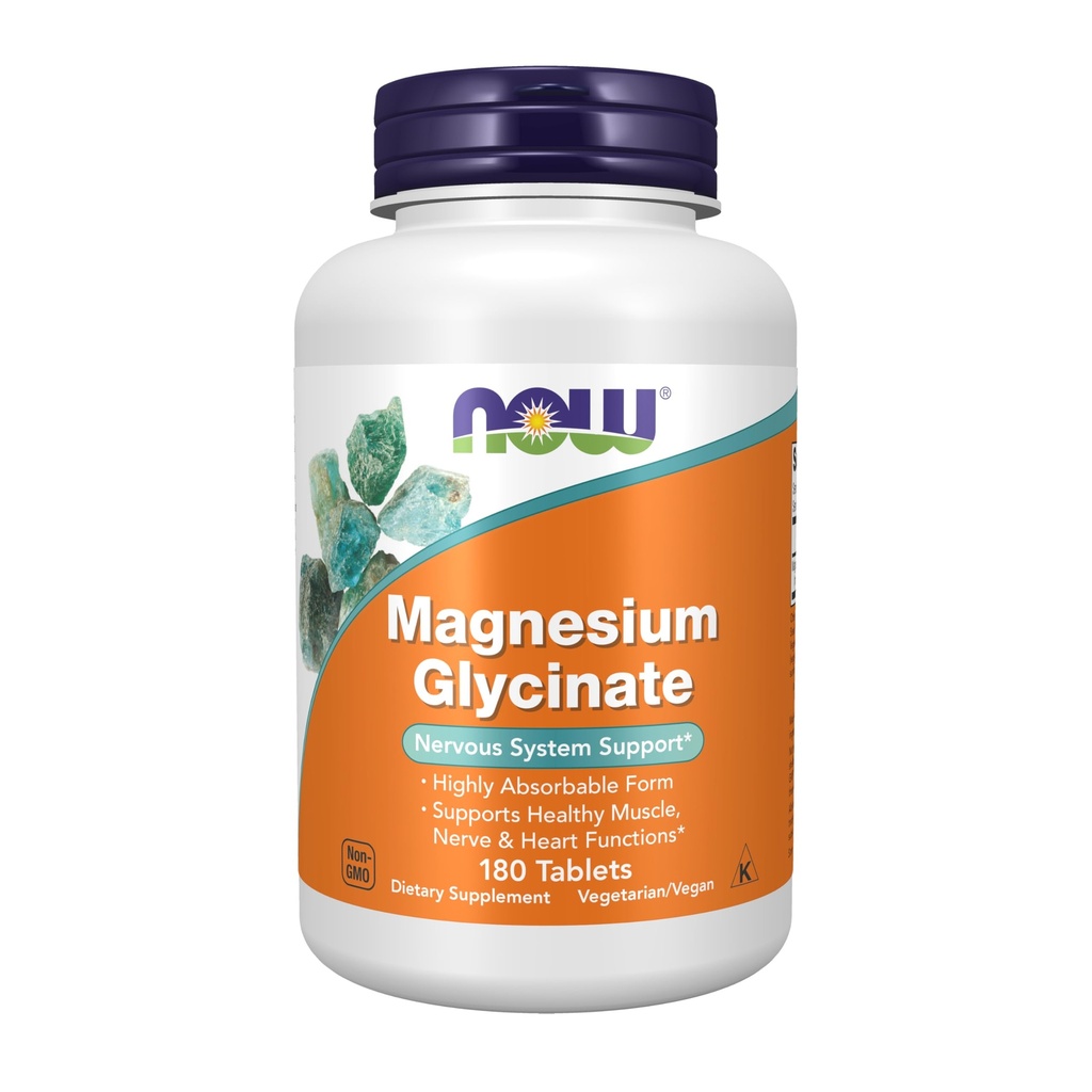 MAINTENANT compléments alimentaires, glycinate de magnésium 100 mg, forme hautement absorbante, 180 comprimés