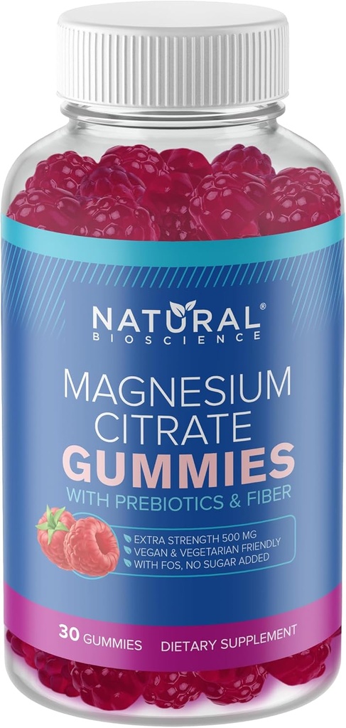 Gommies de magnésium pour adultes - 500mg Supplément de magnésium, Gommies de citrate de magnésium sans sucre, Gommies anti-stress végétaliens, Magnésium pour le sommeil et la détente, 30 Gommies