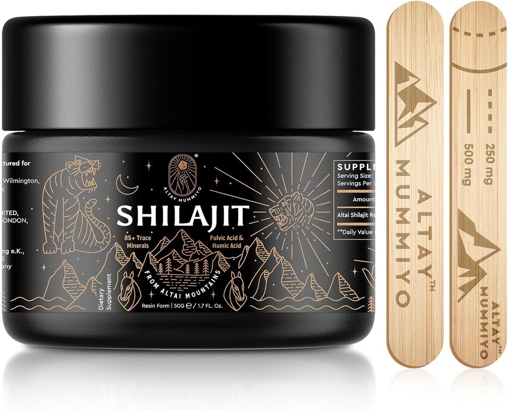 Résine Shilajit avec Acide Fulvic & Trace Minerals, original sibérien Shilajit Pure avec 85+ Gel de supplément d'acide humique pour le système d'énergie et immunitaire - 100 Servir / 50g