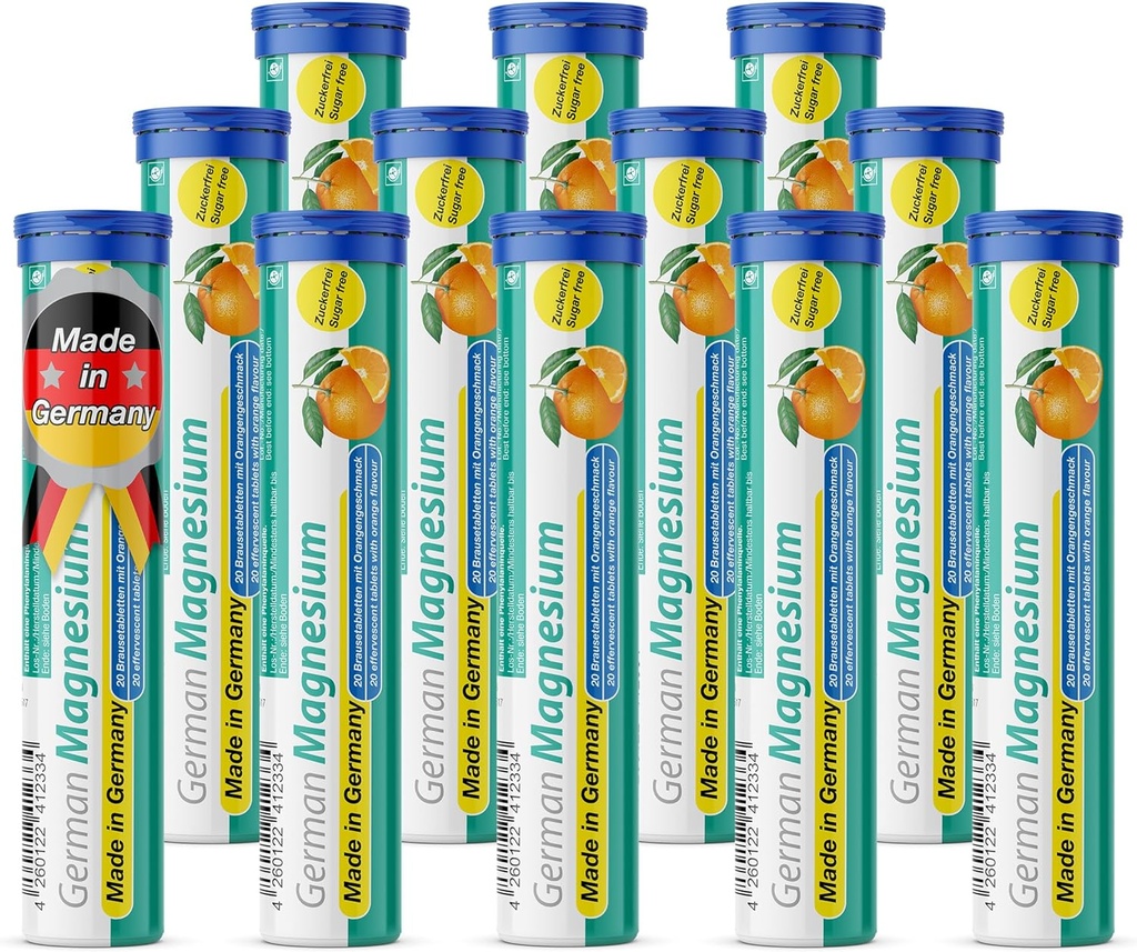 T&D supplément d'oxyde de magnésium allemand de comprimés effervescents d'orange – 200 mg de magnésium par portion de sucre sans, Vegan Pharma – Fabriqué en Allemagne