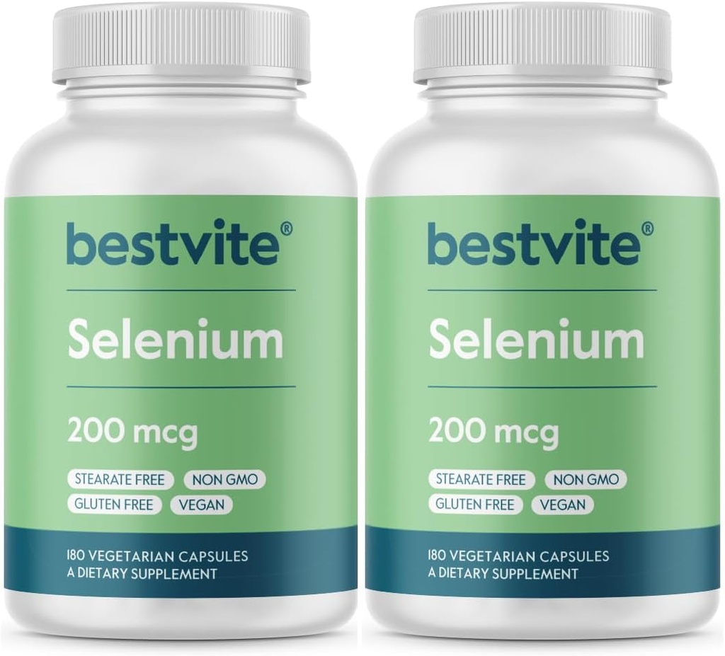 BESTVITE Sélénium 200mcg (360 Capsules végétariennes) (2-Pack) - Pas de stéarates - Pas d'agents de débit - Vegan - Non-OGM - Sans gluten