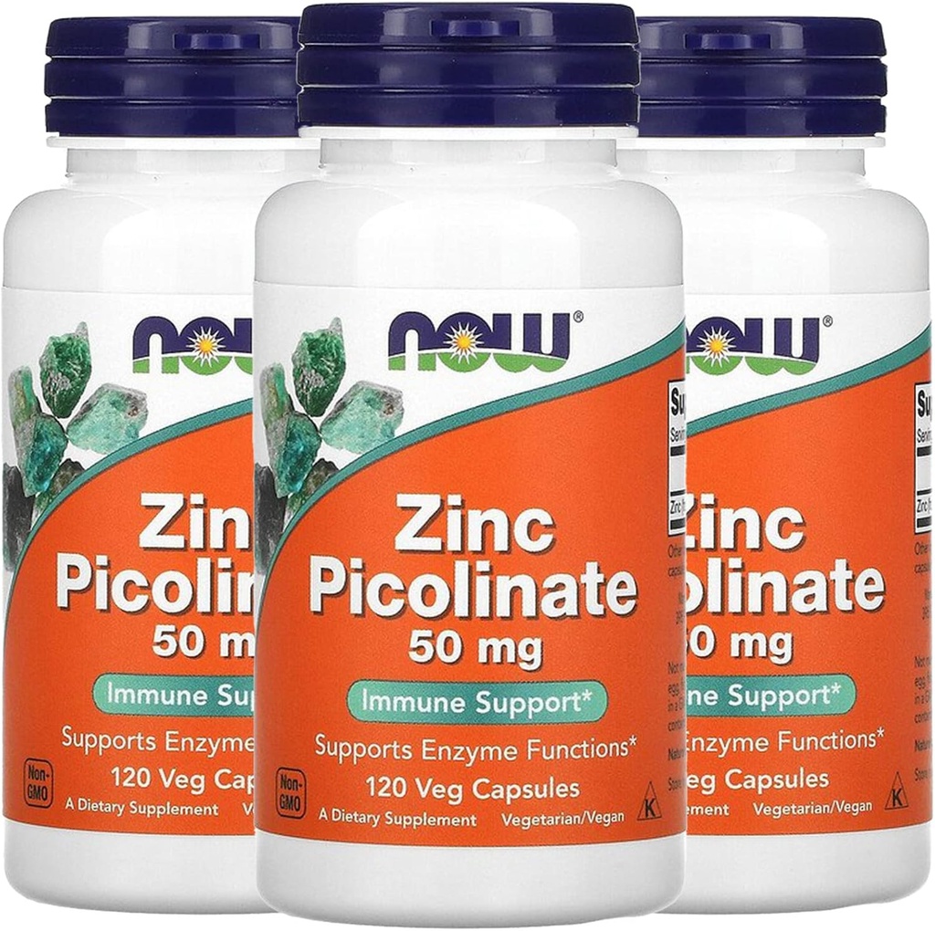 Maintenant Foods Now Foods Picolinate de zinc, 50 mg, 120 Capsules de Veg, 3 Pack