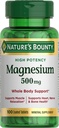 Nature's Bounty Magnésium, supplément minéral, soutient la santé osseuse et musculaire, 500 mg, comprimés enduits, 100 Compte