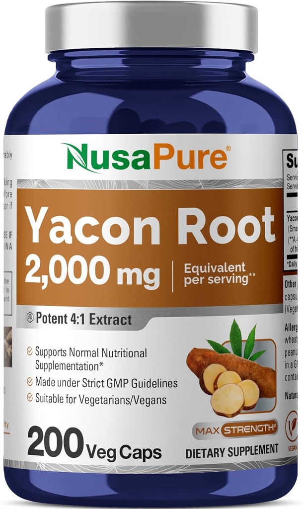 Extrait de racine de Yacon NusaPure 2000mg 200 Capsules végétariennes (Extrait 4:1, non OGM, végétalien)