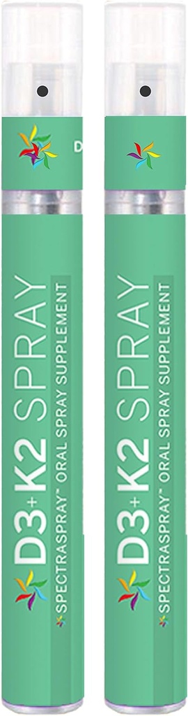 Spectraspray Vitamine D3 + K2 Spray 2 Pack - MenaQ-7 K2 Vitamine orale Soutien à la vie saine, 60 jours d'approvisionnement Total