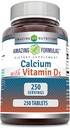 Formules étonnantes Calcium avec supplément de vitamine D3 (comprimés) Non-OGM (sans gluten) Fabriqué aux États-Unis (1 Pack, 250 Compte)