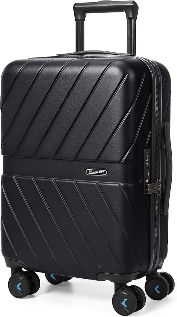 BAGSMART Transporter sur les bagages 22x14x9 Airline Approuvé avec TSA Lock, 1OO% Polycarbonate Sac à Dure Côté avec Roues Spinner, Durable Hard Shell Transporter sur Valise 20 pouces noir