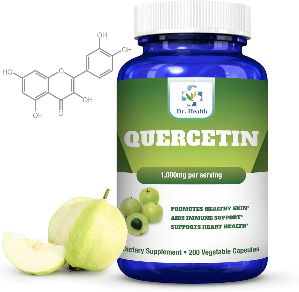 Quercetin 1000Mg 200 Vegetarian Capsules Dietary Supplement (Non-GMO,Gluten Free) Natural Bioflavonoids Supports Cardiovascular Health, Respiratory Health, Support Immunity & Healthy Aging Made in USA