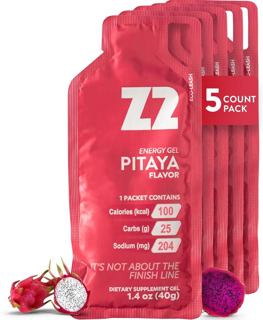 Z2 Dragon Performance de gel d'énergie de fruits - 25g de carbure, 204mg de sodium, électrolytes, pré & pendant l'entraînement, stimule l'endurance pour la course, le vélo, le vélo et le sport - 5-Count Pack