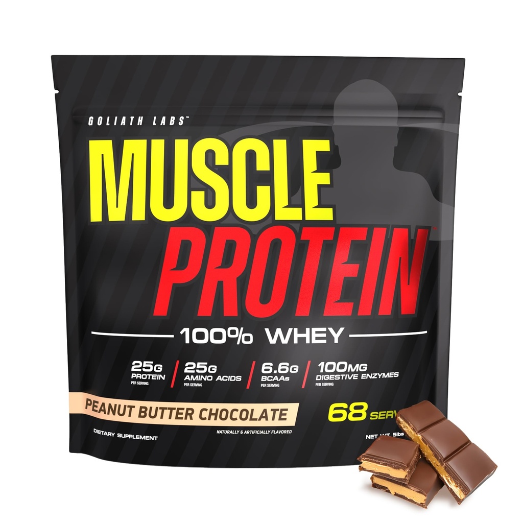 LABES COLOSSALES Protéines musculaires Poudre de lactosérum [5 lbs/paquet de 1]– Filtré à froid, 25g Protéines pures, 6,6g BCAAs (Packaging May Vary) (5 livres (paquet de 1), Chocolat au beurre d'arachide)