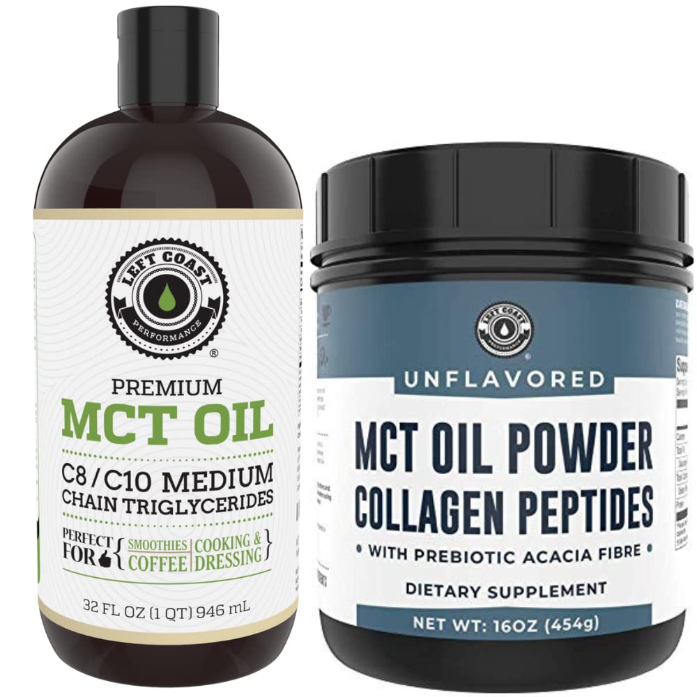 Performance de la côte gauche 32 oz Huile MCT Premium et 16 oz MCT sans saveur + poudre de collagène