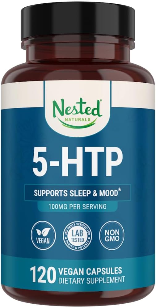 Nested Naturals 5-HTP 100 mg (5-hydroxytryptophane) - Soutien du sommeil et de l'humeur - Supplément 5HTP pour la sérotonine d'origine naturelle - 120 capsules végétales non OGM