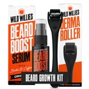 Wild Willies Beard Growth Kit - Serum Premium Derma Roller & Beard Boost - Serum Microneedle Roller & Beard Growth avec Biotine & Caféine pour Fuller Beard, Scalp Care - Kit facile à utiliser avec le cas